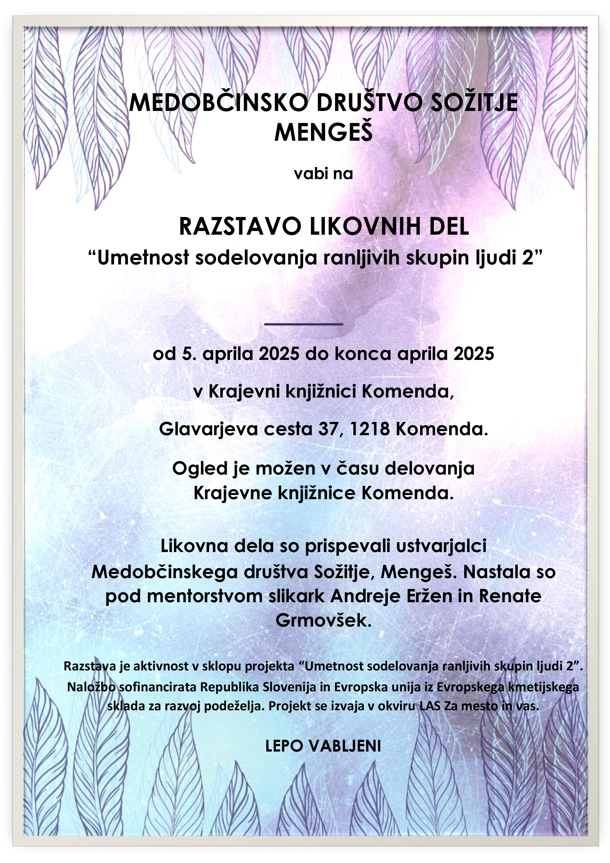 Vabilo na razstavo likovnih del - Knjižnica Komenda